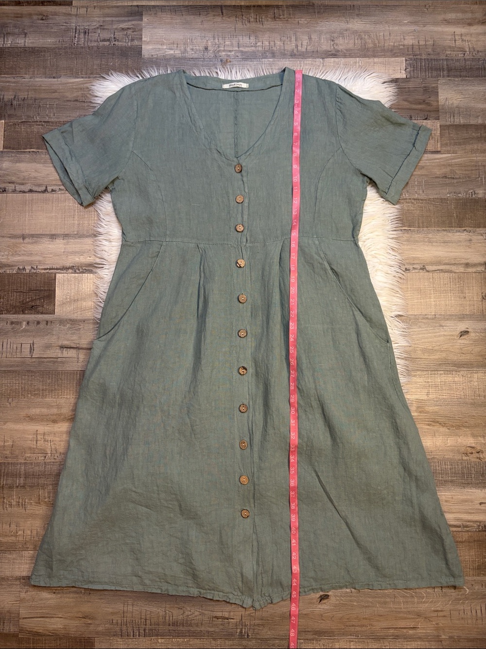 Woolovers 100% linen button front midi dress short sleeves and pockets 14 - Picture 6 of 9